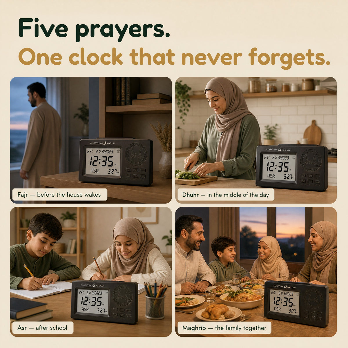 Five prayers, one clock that never forgets: the Muslim Azan Clock through a family's day