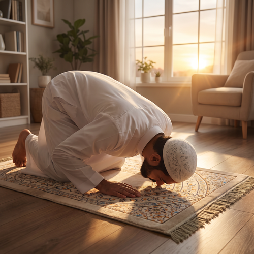 Man praying on the Darlida prayer mat